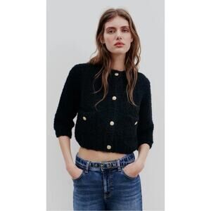 Women's Zara Boucle Knit Cardigan with Golden Buttons size S